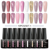 Nude Glitter Gel Nail Polish Set Purple Pink