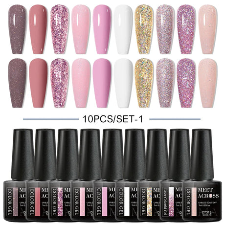 Nude Glitter Gel Nail Polish Set Purple Pink