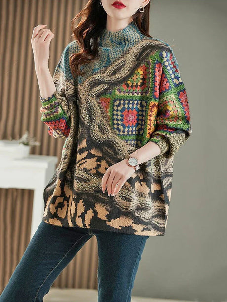 Winter Fashion Knitwear Women Luxury Loose Printed Diamond