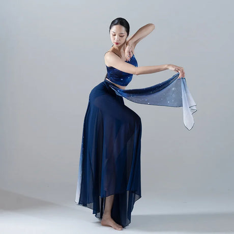 Starry Sky Blue Gradient Chiffon Dance Suit Women