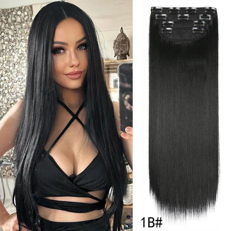 Set Synthetic Hair Clip In Long Wavy Thick