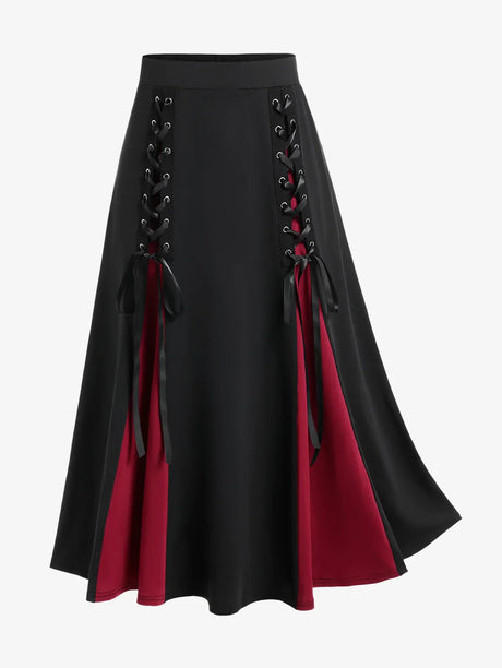 Rosegal Gothic Lace Up Skirts Black Red Purple