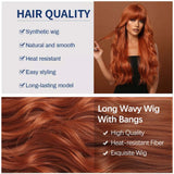 Copper Ginger Brown Wigs With Bangs Natural Synthetic