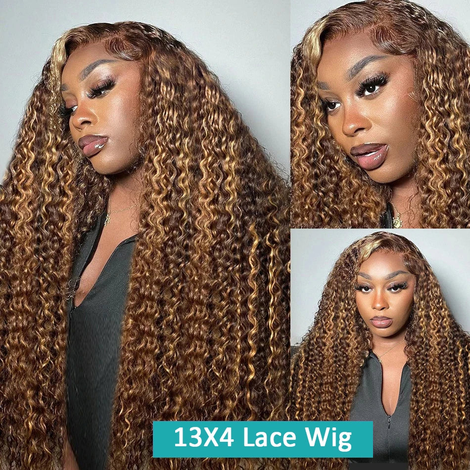 Density Highlight Honey Brown Curly Hd Lace Front