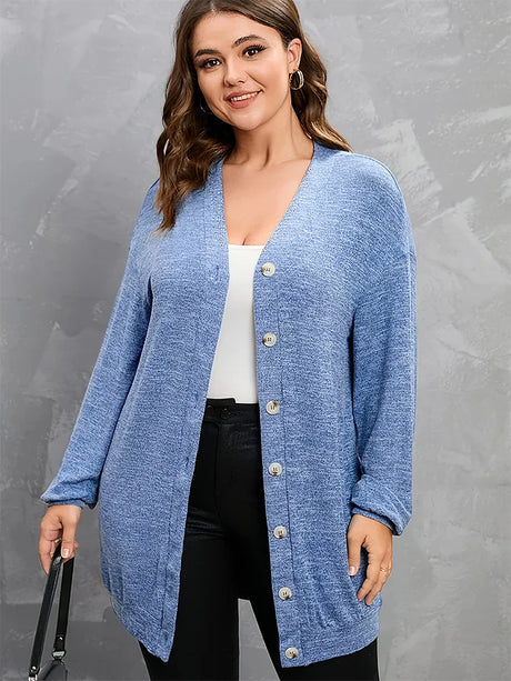 Plus Casual Cardigan, Women'S Plus Heathered Button Up