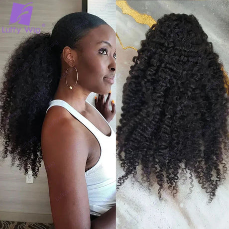 Afro Kinky Curly Human Hair Ponytail For Black