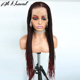 Ombre Burgundy 13X6 Lace Frontal Braids Wig Synthetic