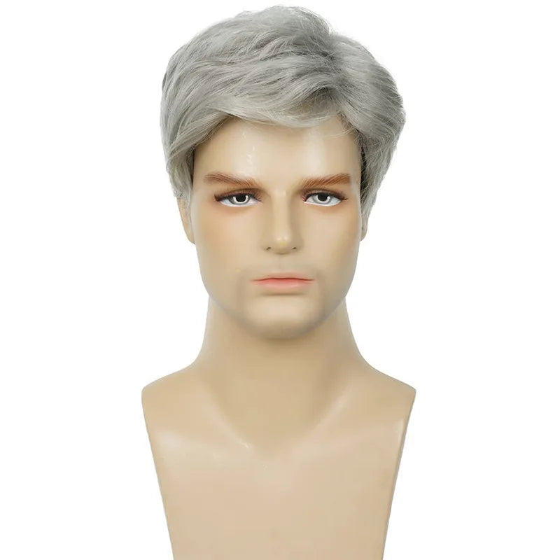 Men'S Wig Inches Handsome Shaggy Short Hair Gray