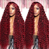 Curly Burgundy X Hd Lace Frontal Wig Human