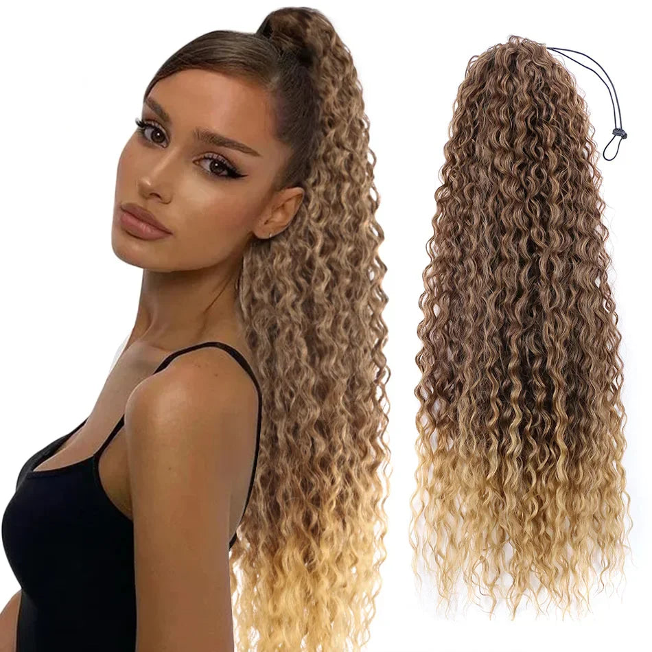 Long Curly Ponytail Synthetic Drawstring Ponytail Extensions Clip