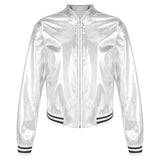 Kids Girls Shiny Baseball Jacket Bolero Disco Blazer