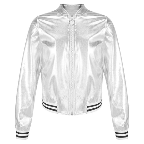 Kids Girls Shiny Baseball Jacket Bolero Disco Blazer