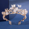 Handmade Bridal Pearl Rhinestone Crown Tiara Butterfly Floral