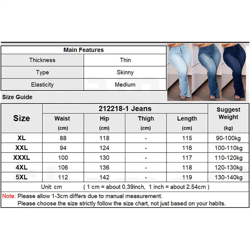 White Blue Stretchy Flare Jean Women 5Xl High