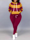 Lw Striped Drawstring Tracksuit Set Autumn Women Hoodie
