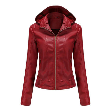 Women'S Moto Biker Zipper Jacket Hooded Faux Fur