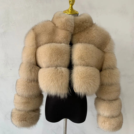 New Ladies Natural Fox Fur Cropped Plus Stand