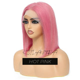 Rose Pink Short Colored Bob Human Hair Wigs
