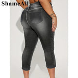 Women' Casual Jeans, Washed Button Fly Ripped Roll