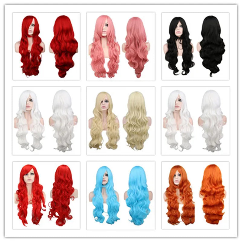 Women Synthetic Hair Red Pink Blue Orange Curly