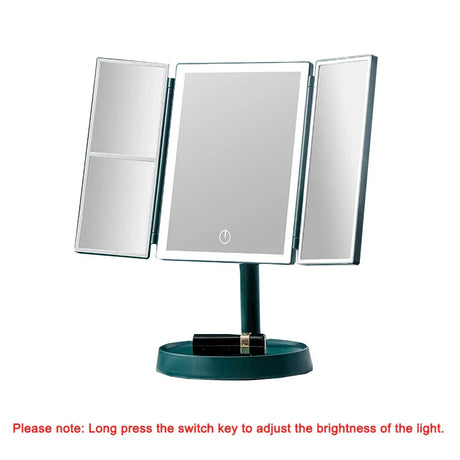 Foldable LED Makeup Mirror - 3 Light Tones, 360° Adjustable, Rechargeable