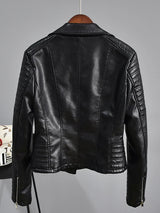 Faux Leather Jacket Women Turndown Collar Pu Motorcycle