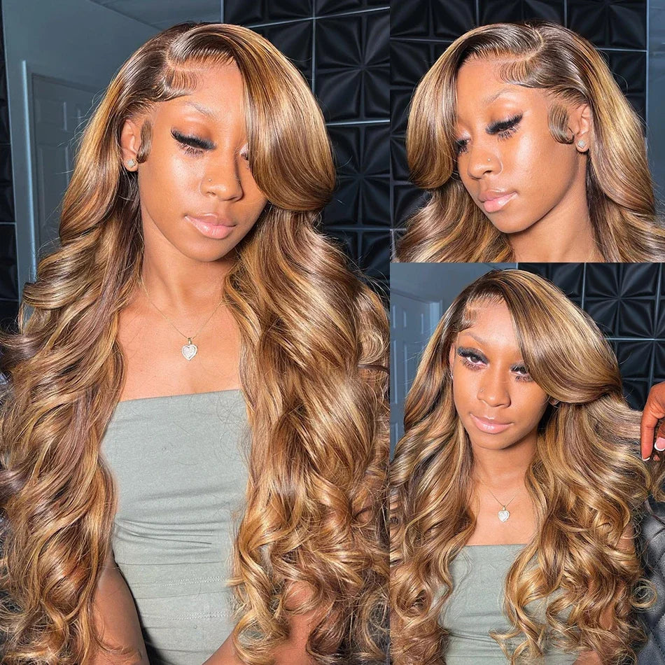 Body Wave Highlight Wig Human Hair 13X6 Hd