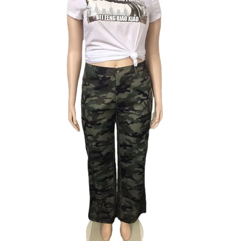 Perl High Waist Camouflage Cargo Pants For Women