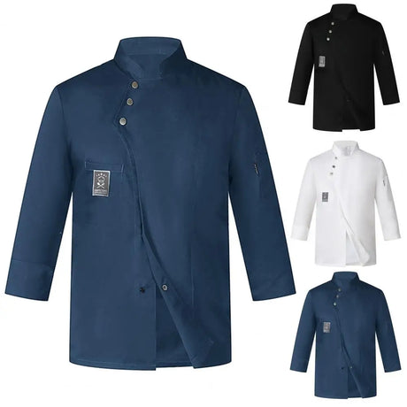 Men Women Chef Uniform Stand Collar Single-Breasted Pocket