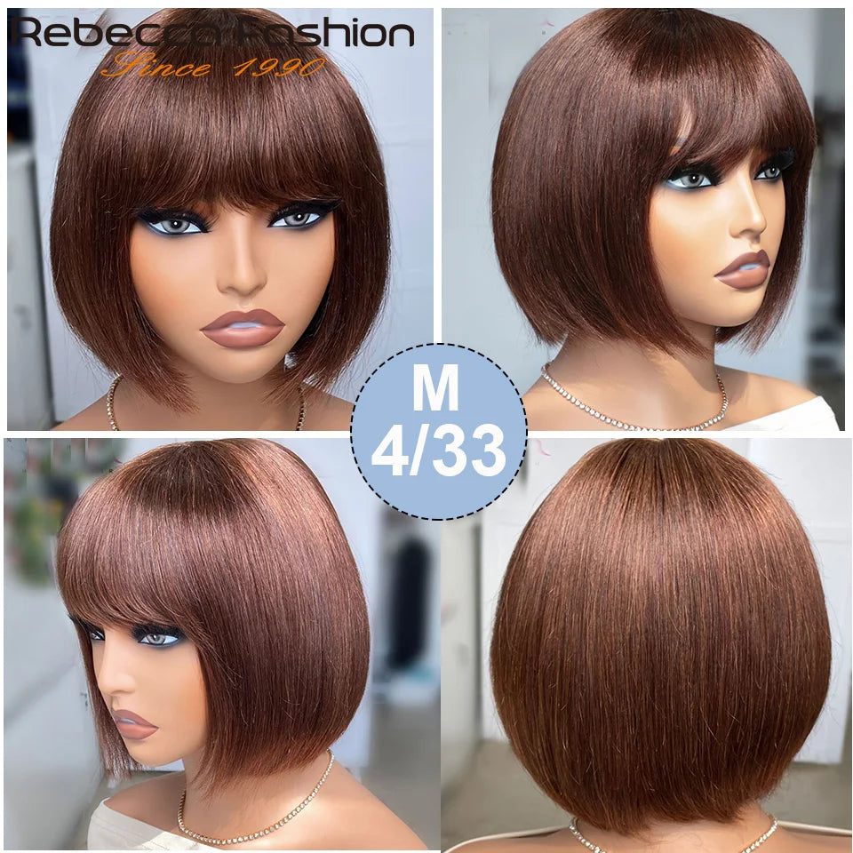 Glueless Straight Human Hair Wigs With Bangs Fringe