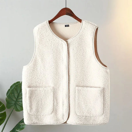 Womens Fleece Jacket Autumn Casual Clothing Senior Sleeveless