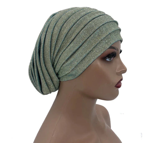 Glitter Pleated African Turban Cap Women' Head Wraps