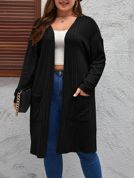 Gibsie Plus Solid Rib Knit Open Front Cardigans