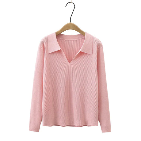 Slim V Neck Knit Sweater Women Autumn Winter