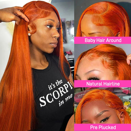 Ginger Orange Lace Front Human Hair Wigs X