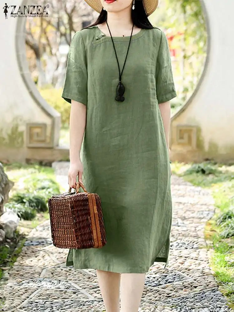 Zanzea Woman Dress Summer Fashion Cotton Sundress Female