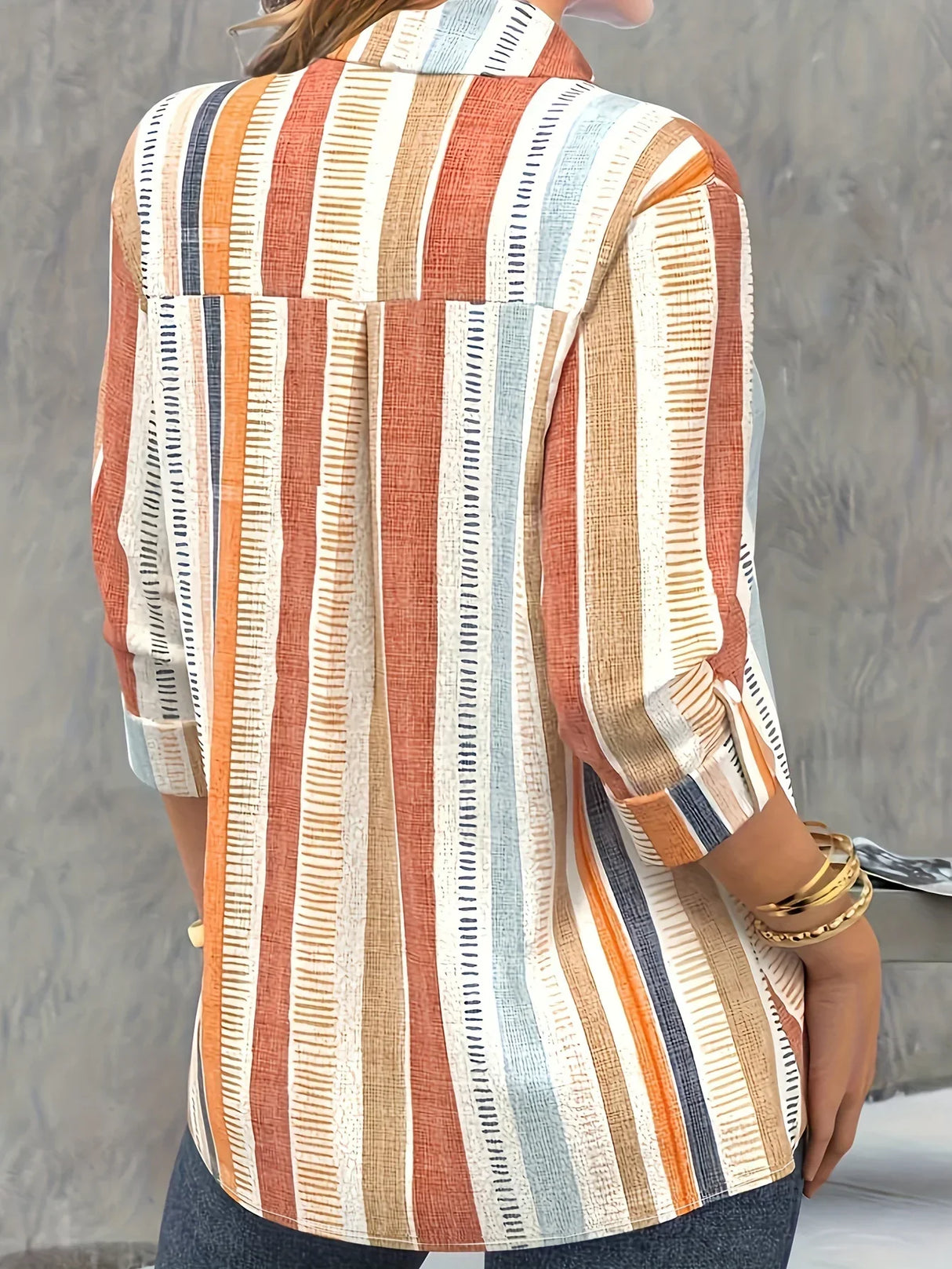 Casual Blouse, Women' Plus Stripe Print Button Up