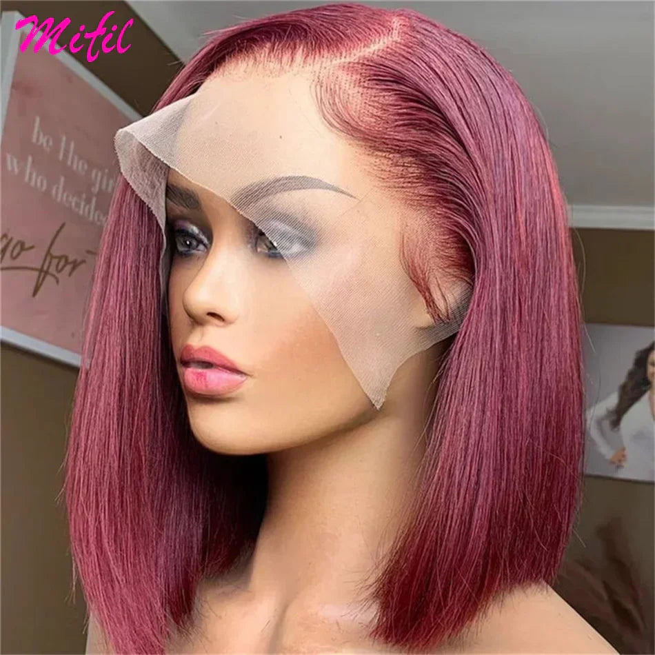 Hd Short Highlight Red Burgundy J Bob Wig