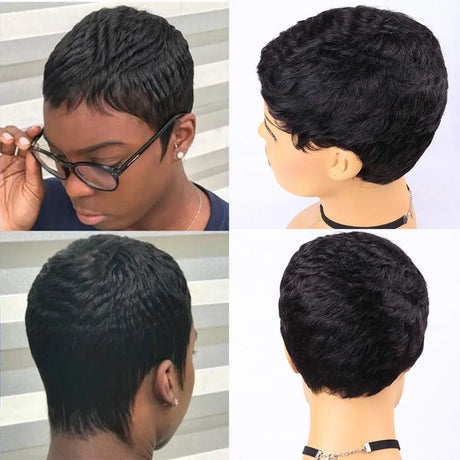 Short Straight Human Hair Wigs Natural Color Brazilian