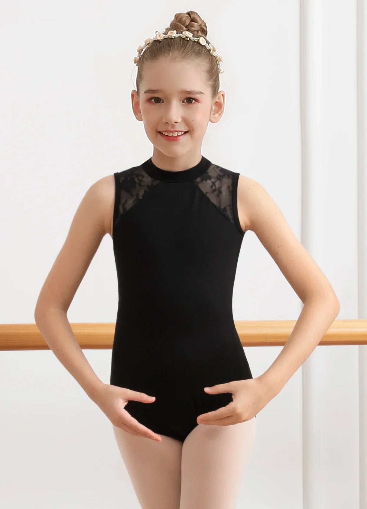 Girls Dance Leotard Lace Neck Dance Wear Top,Back