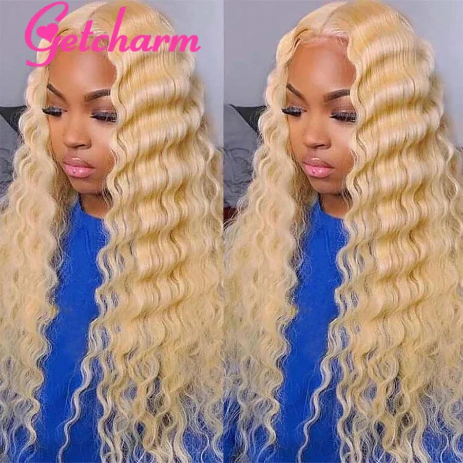 Blonde Deep Wave Frontal Wig 13X4 13X6 Transparent