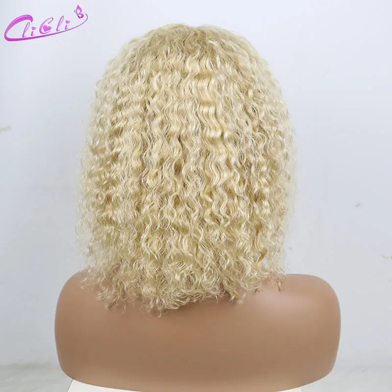 Clicli Blonde Short Water Wave Bob Wig 13X4