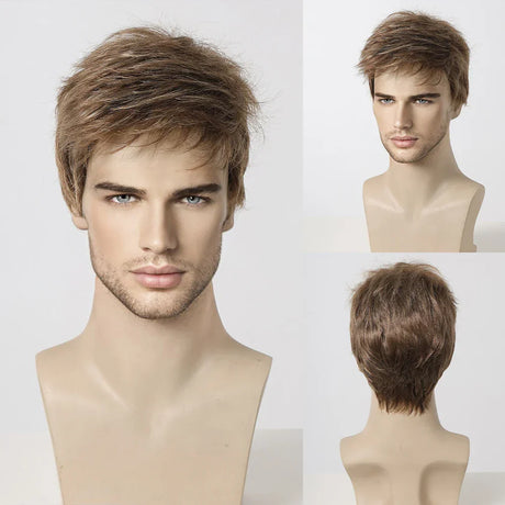 Bob Pixie Cut Wig For Men Light Brown