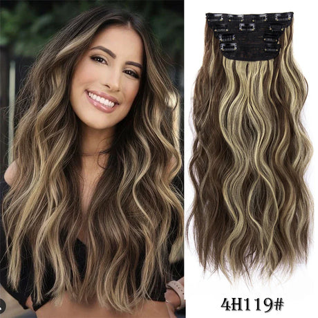 Set Synthetic Hair Clip In Long Wavy Thick