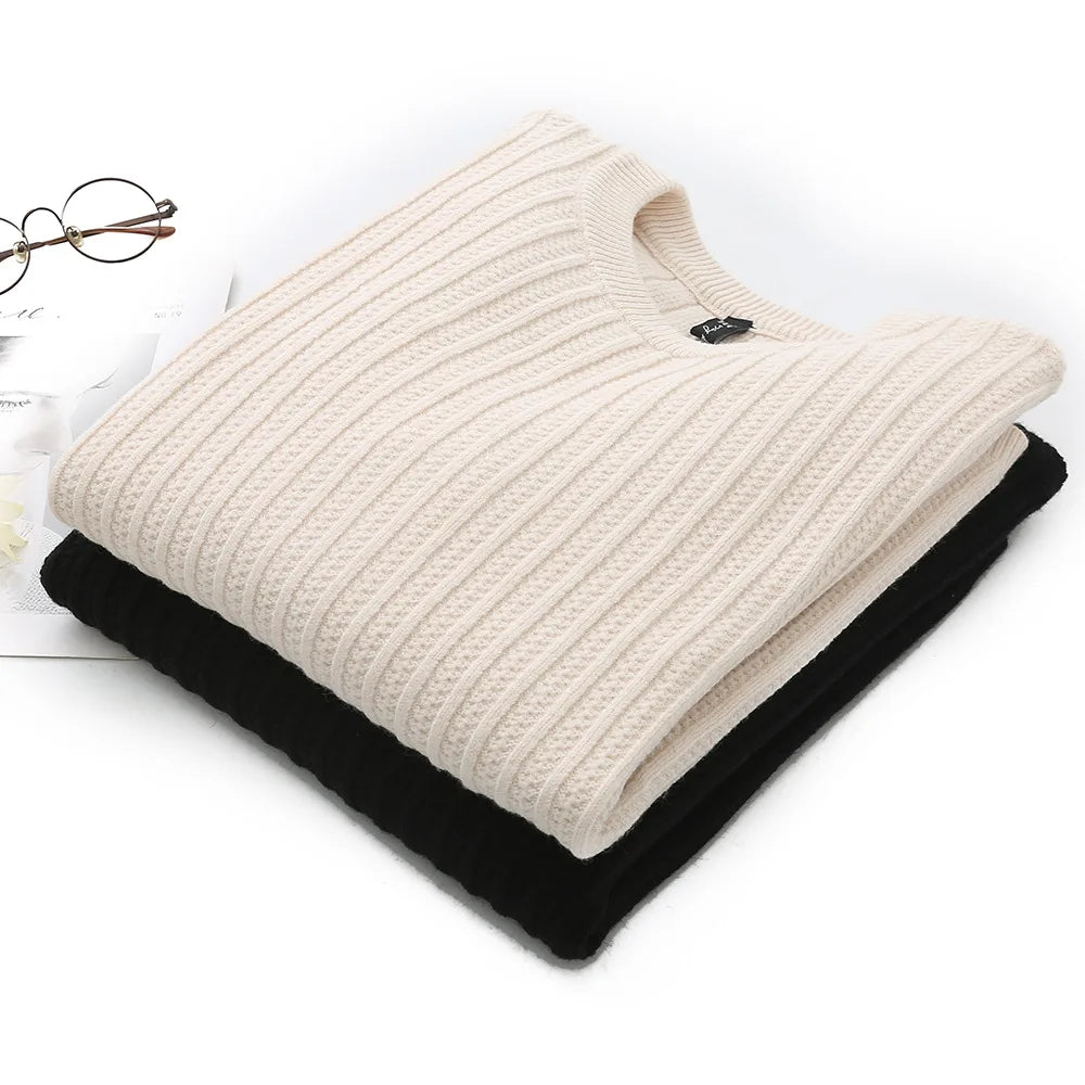 Fall Winter 100Kg Simple O-Neck Jacquard Knit Sweater