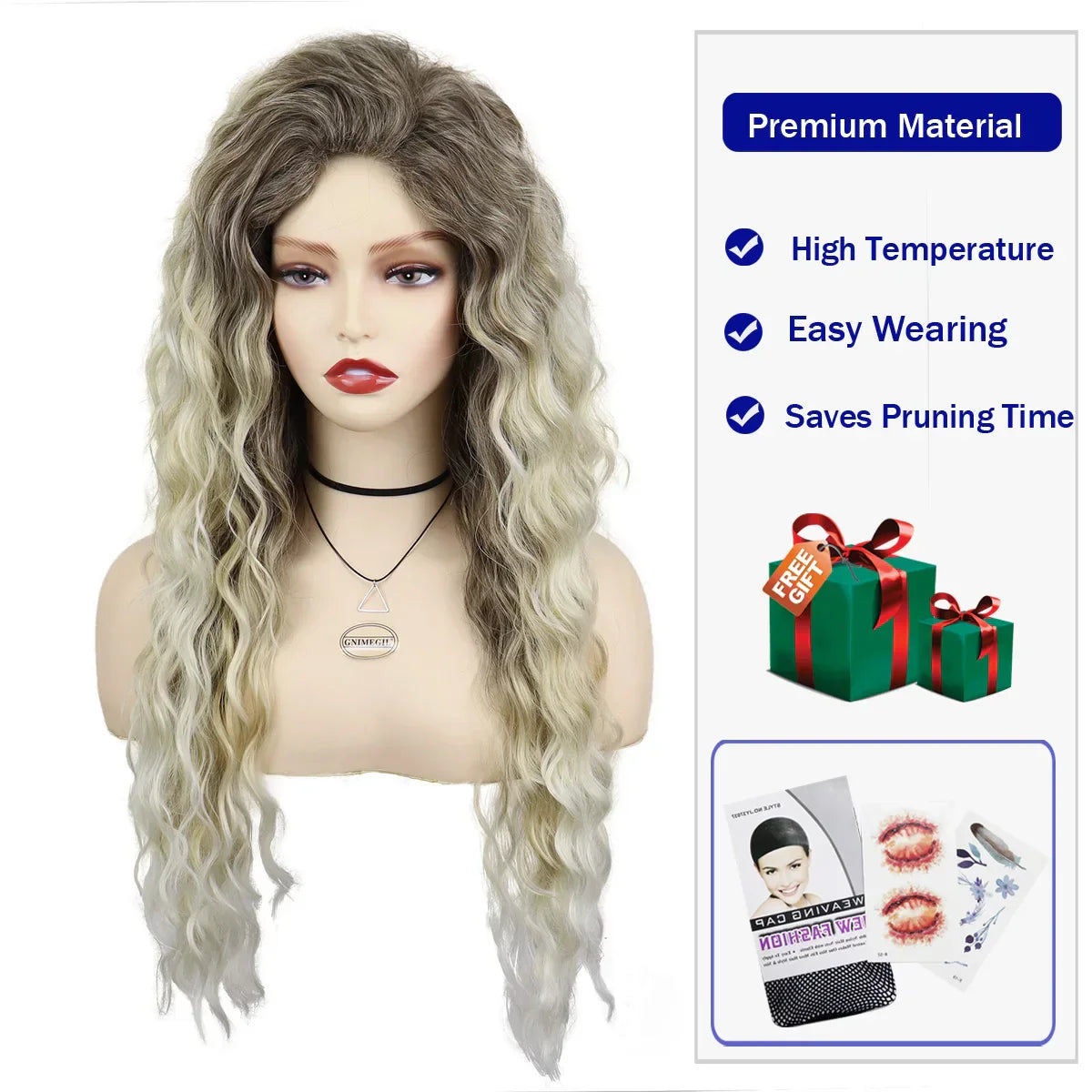 Synthetic Womens Wig Long Curly Hair Ash Blonde