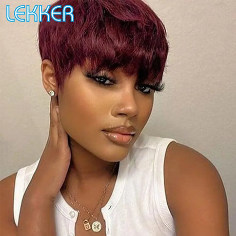 Lekker Colored Short Straight Bob Pixie Human Hair