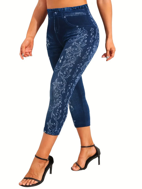 Women' Sports Leggings, Lady Oversize Denim Print &