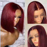 Bob Wig Human Hair Burgundy J Straight