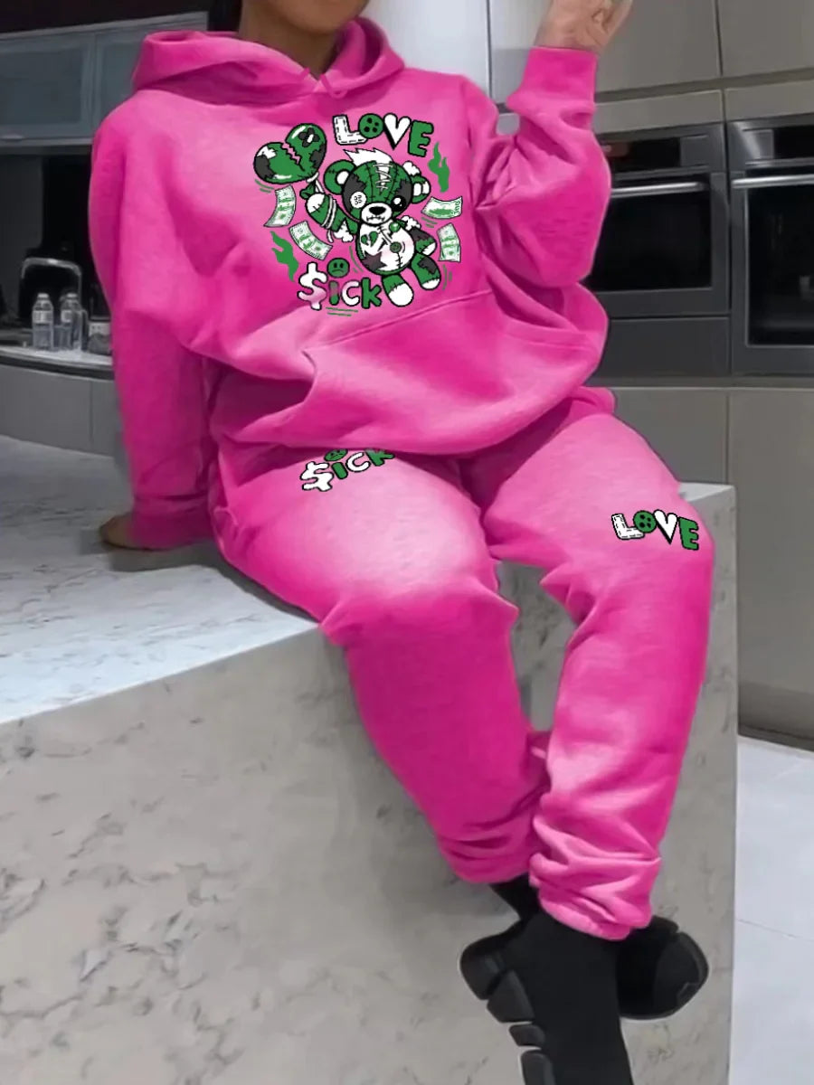 Lw Women' Matching Tracksuit Set Letter Print Tracksuit